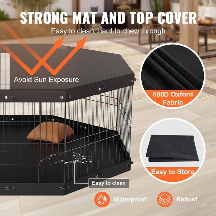 VEVOR 8-Panel Foldable Dog Playpen - 61cm High, Waterproof Oxford Fabric with Mat & Cover