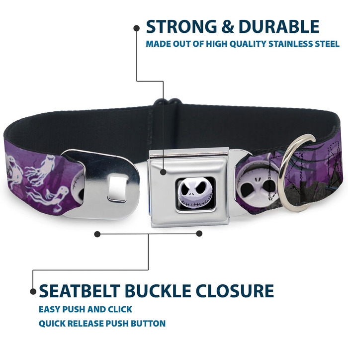 Нашийник для собак Buckle-Down Jack Expressions Ghosts in Cemetery - широкий 2.5 см, розмір 38-66 см