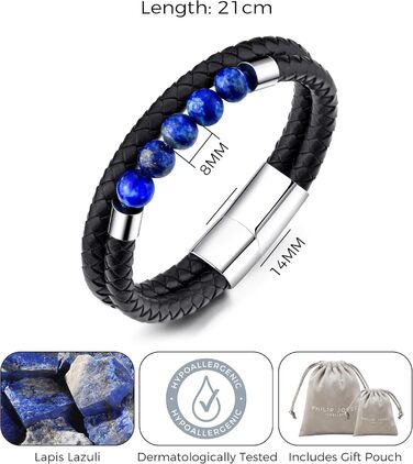 Чоловічий шкіряний браслет Philip Jones з натурального лапісу