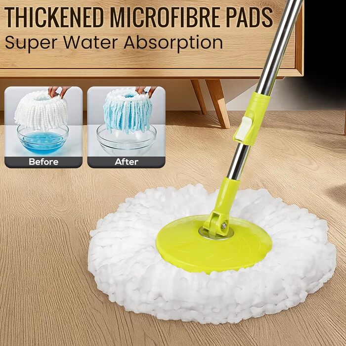 Набір для миття підлоги ARSUK з відром та механічним віджимом – набір для прибирання будинку | Відро для миття підлоги з мікрофіброю та 360° обертанням – ідеально для паркету, плитки та ламінату | 4 змінні насадки та утримувач для швабри з ароматом лимона