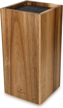 Navaris Acacia Wood Knife Block with Brush Insert - Unloaded Knife Block made of Wood - Universal for Kitchen Knives, Chef's Knives, and Kitchen Utensils