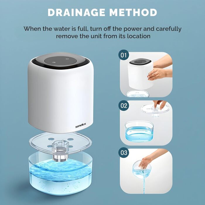 Електричний осушувач повітря Senelux з 7 кольоровими підсвітками, портативний, автоматичне вимкнення для сушіння одягу, для спальні, від цвілі, у шафу