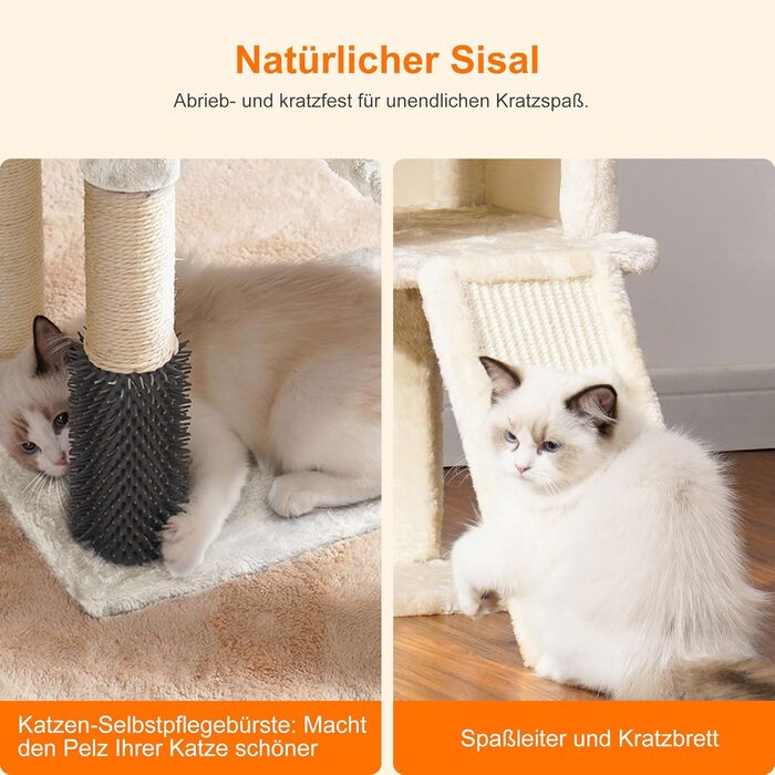 Котячий будиночок Heybly з щіткою для котів, котячий будиночок для домашніх котів з м'якою підставкою з плюшу, котячий когтетоп з кошиком, когтеточкою та когтедровом, HCT005SG (Бежевий)