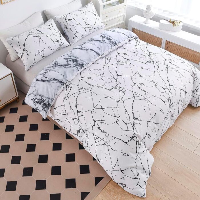 Комплект постільної білизни Marmor (200x200 см) 3 частини: простирадло, 2 наволочки 80x80 см, мікрофібра, білий з малюнком мармур