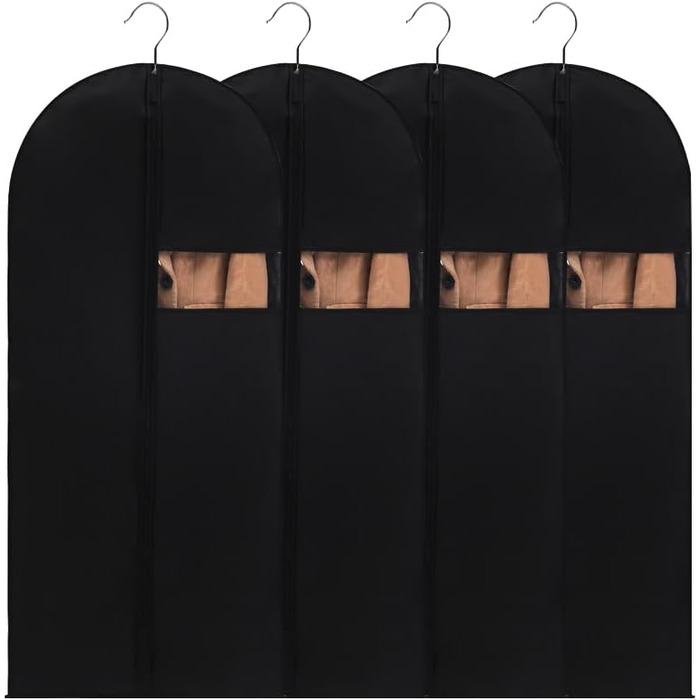 Чохли для одягу 4 шт. Чорні, 60 x 120 см, для зберігання та подорожей, з блискавкою, захист від пилу та молі