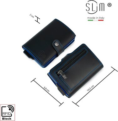 SLim жіноче та чоловіче портмоне - картхолдер з відділенням для монет та RFID захистом, Made in Italy (Чорний та Синій)