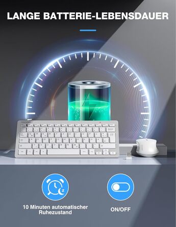 Бездротова клавіатура та миша TECKNET QWERTZ, 2.4 GHz, 15м, тиха, для ПК, ноутбука, Smart TV, білий/сріблястий