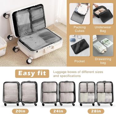 Органайзер для валізи Gemtte 13-ти частинний, водонепроникний, набір для подорожей (чорний)