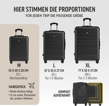 Набір валіз Deuba TRAVEL з жорстким корпусом, 3 предмети, чорний колір