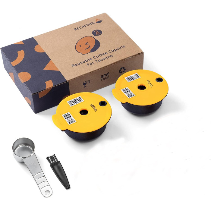 RECAFIMIL Reusable Coffee Capsules, Compatible With Tassimo, Coffee Filter (60 ml + 180 ml)