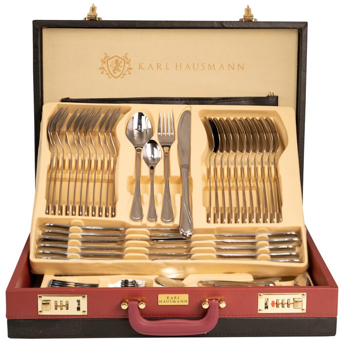 Набір столових приборів 72 предмети для 12 осіб з нержавіючої сталі 18/0 в кейсі - срібний столовий набір, придатний для миття в посудомийній машині - сучасні столові прибори, стійкі до корозії