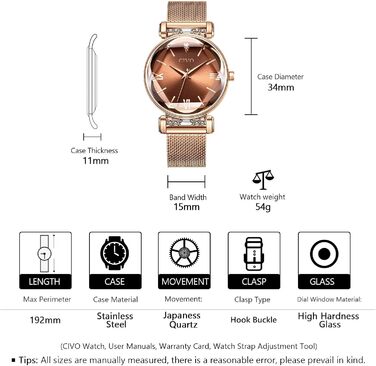 Жіночий годинник CIVO: водостійкий, мінімалістичний, кварцовий, кварцовий годинник для жінок (Y-3 рожеве золото)