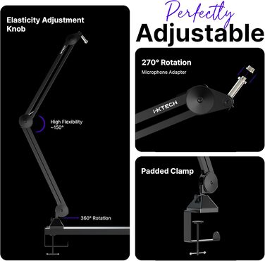 IXTECH Dynaisches мікрофон з нирковою характеристикою RGB, USB/XLR, для студії, подкастів, стрімінгу, запису, геймінгу, співу, Voice-Over, білий (MI06 Large)