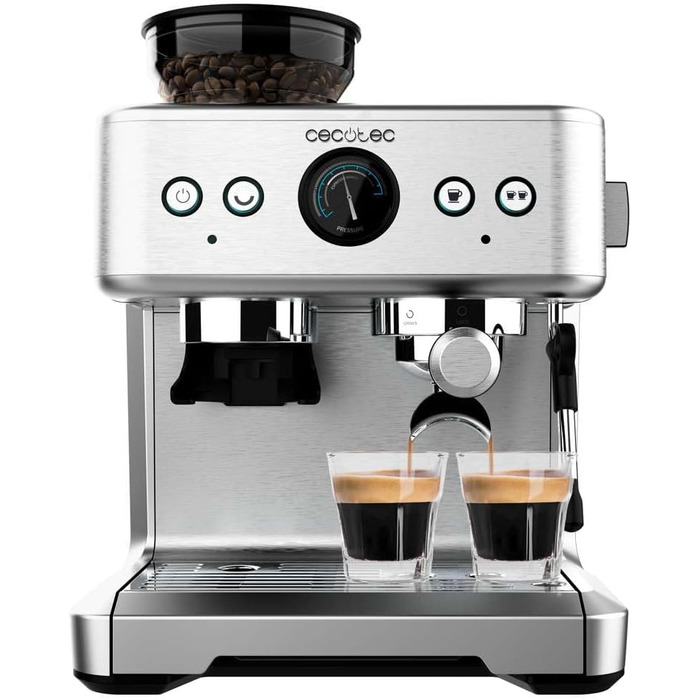 Кавоварка Cecotec Barista Maestro 2250 Вт, 20 бар, з манометром, 2 термоблоки, резервуар для зерен, 20-ступеневе млинок, паровий кран