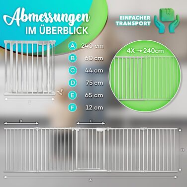 Сітка для каміну KIDUKU® з дверцятами | Захисна сітка для каміну, металева, складна | Конфігураційна сітка, 10 елементів (240 см, сіра)