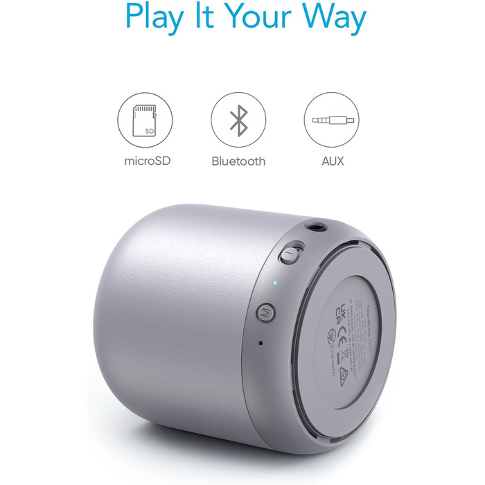 Портативна Bluetooth колонка Anker Soundcore Mini, срібна: 15 годин роботи, FM радіо, потужний бас
