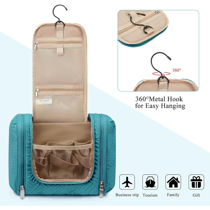 Women's Toiletry Bag, BAGSMART Travel Toiletry Organizer with Hanging Hook, Waterproof Cosmetic Makeup Bags Travel Organizer for Shampoo, Full Size Containers, Toiletries, Black L Black