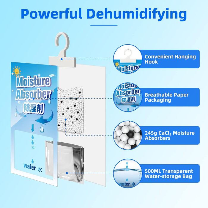 CONOPU 10 Packs x 248g (2.5KG) Hanging Air Dehumidifiers, Dehumidifier Granules, Free Yourself from Moisture for Basements, Bedrooms, Bathrooms, Eliminate Unpleasant Odors, OZ04CSD04