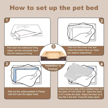 JOYELF Orthopedic Dog Bed for Large Dogs, Waterproof Foam Sofa with Removable, Washable Cover and Non-Slip Bottom for Small to Medium-Sized Dogs - Coffee