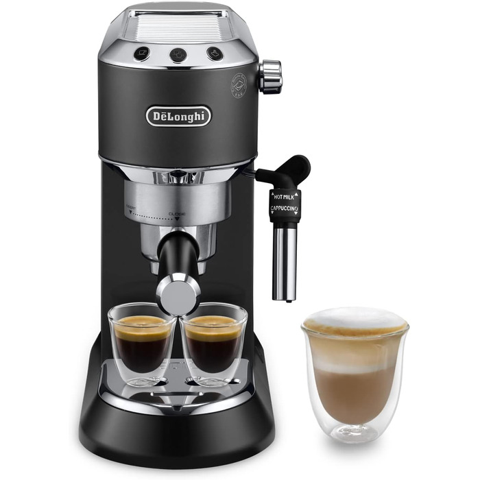 Еспресо-машина De'Longhi Dedica Style EC 685.B – компактна модель з професійним капучинатором, 1 л резервуар, чорний колір