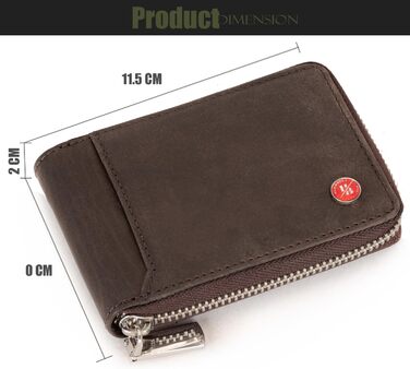 Чоловічий шкіряний гаманець з RFID-захистом Hornbull | Вертикальний картхолдер з блискавкою, колір кавовий