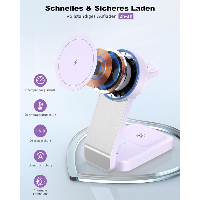 3-в-1 Станція Бездротової Зарядки для iPhone, Apple Watch та AirPods (Біла/Фіолетова)