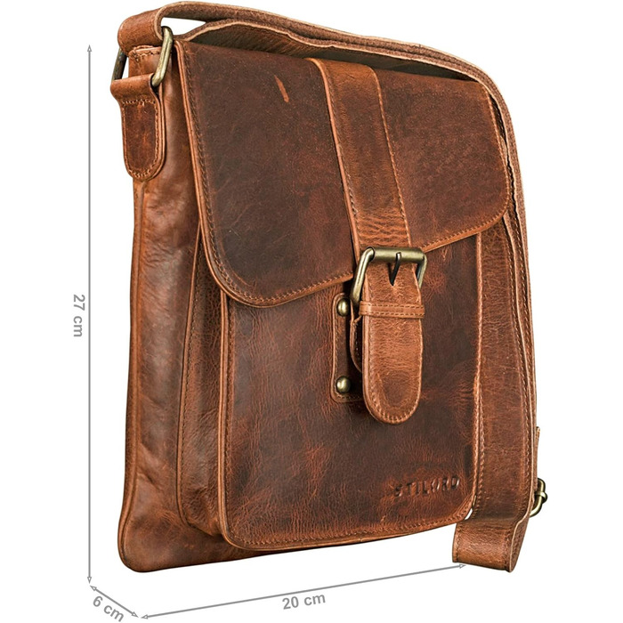 STILORD 'Mattia' Small Crossbody Bag for Men, Genuine Leather Vintage - Shoulder Bag for 10.1 inch Tablets & iPads 9.7 inch - Messenger Bag & Men's Handbag, Color: Kara - Cognac