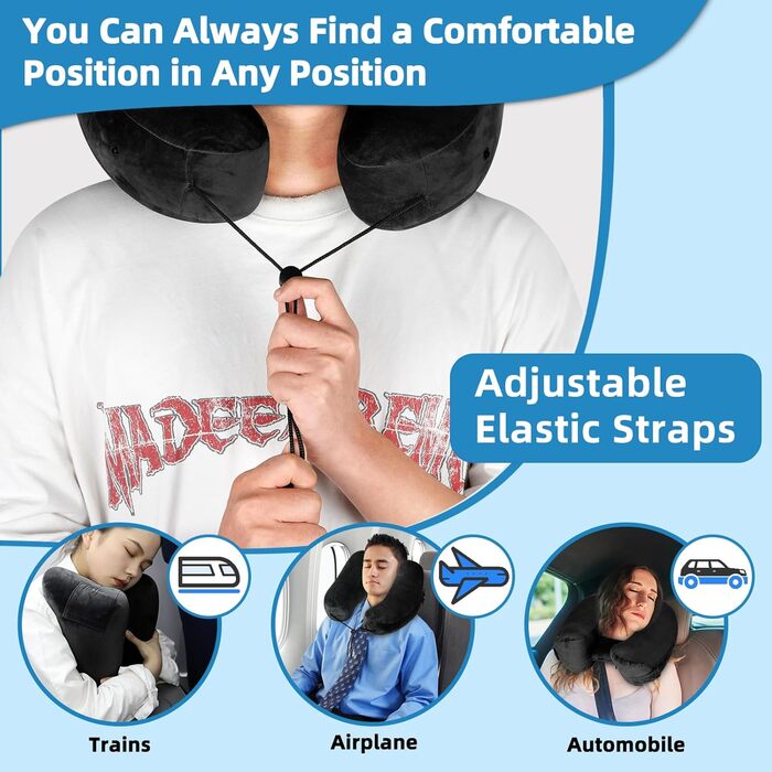 Подушка для шиї у вигляді літака, надувна туристична подушка для подорожей, авто, офісу (чорна)