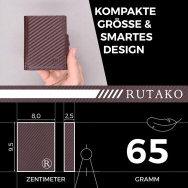 Слім-гаманець RUTAKO з RFID-захистом для чоловіків та жінок, компактний картхолдер з відділенням для монет, Carbon Brown
