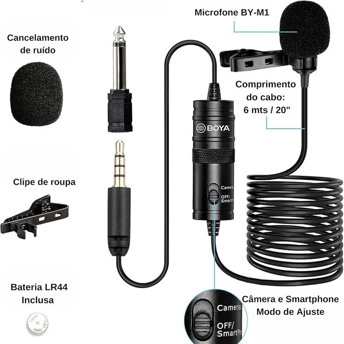 BOYA BY-M1 Металевий кліп-мікрофон 3.5mm для смартфонів, DSLR, відеокамер, аудіорекордерів та ПК (з вітрозахистом)