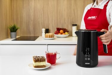 Електричний чайник MPM MCZ-120, 1.5L, з подвійними стінками, регулювання температури 40–100°C, нержавіюча сталь, 2200W, тихий, швидкий, сенсорне управління, легкий, елегантний, білий (чорний)