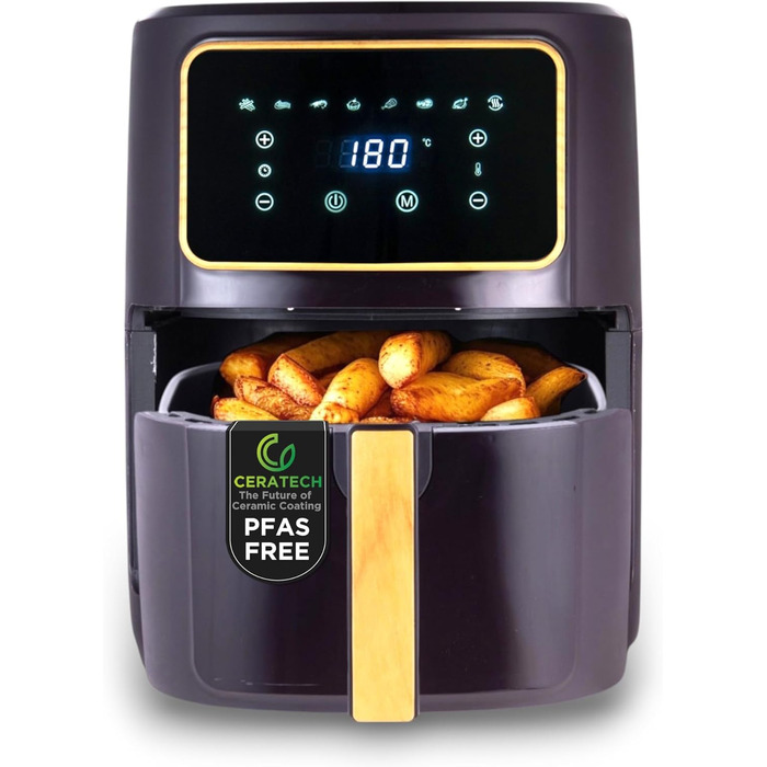 Фритюрниця без оливи Bergner CHARCOAL з керамічним покриттям, 1800W, 6.9L, 8 програм, 80-200°C, таймер до 30 хв, без PFAS