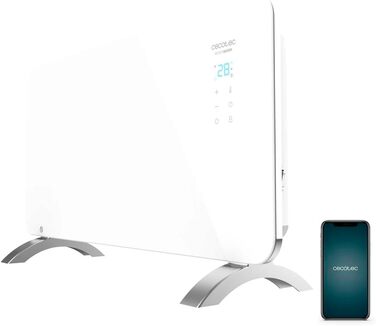 Конвектор Cecotec Ready Warm 6670 Crystal Connection з скляною панеллю, 1000 Вт, WiFi, термостат, таймер, підставка, для ванної кімнати (IP24), тихий, білий