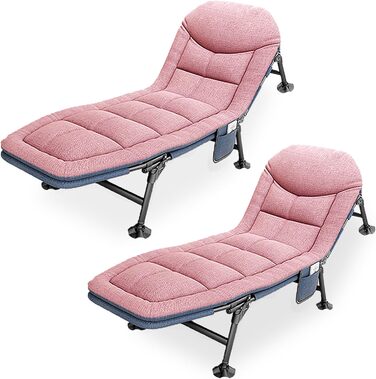 Розкладне ліжко-крісло для кемпінгу з матрацом, регульована спинка, 65x190x30 см, 1-місне, рожевий (2 шт.)