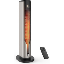 Електричний обігрівач 1500W з PTC керамічним нагрівачем, тихий 34 dB, термостат, таймер 12 год, захист від перегріву та перекидання. Ідеальний для спальні, з пультом дистанційного керування (сірий)