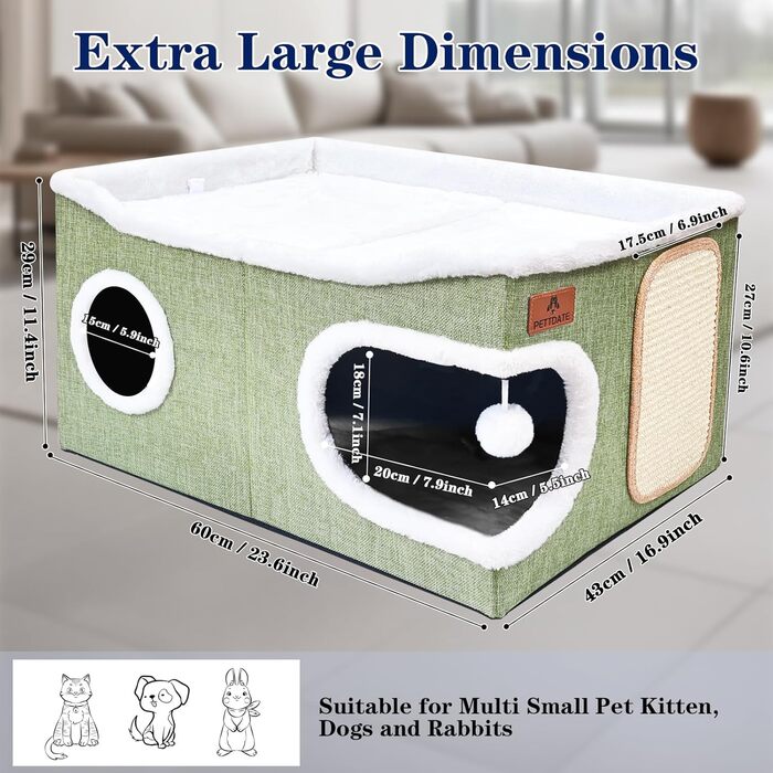 Кігтечка-будинок для котів з подушкою, зелена, 60x43x32 см | Katzenkondo