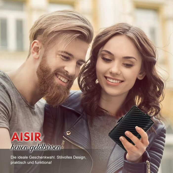 Чоловічий міні-гаманець AISIR з RFID захистом, гаманець з відділенням для монет (чорний, карбон)