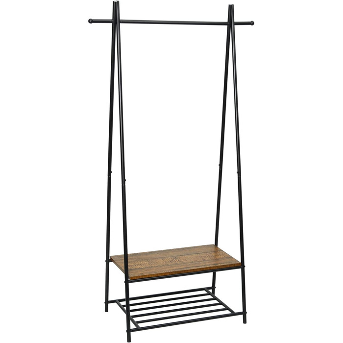 Coat rack, clothes rail, coat rack with shoe storage, metal frame, for hallway, living room and veranda, retro-industrial clothes rack, 64cm x 41cm x 162cm, retro brown-black