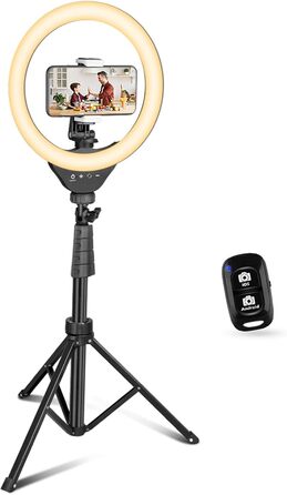 Ring Light UBeesize з штативом 10 дюймів: світло для селфі, відео та макіяжу з Bluetooth-пультом