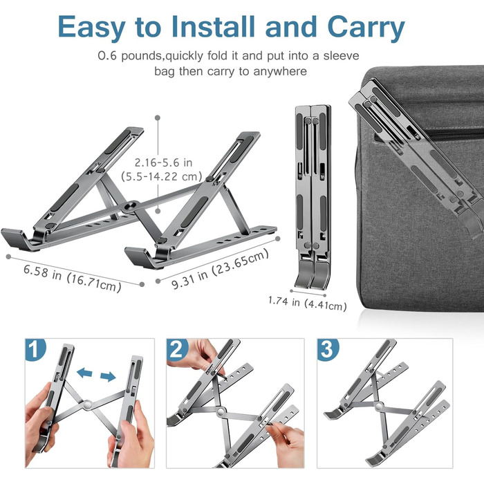 Підставка для ноутбука Ivoler, регульована по висоті (6 рівнів), алюмінієва, складна, портативна, з вентиляцією, сумісна з 10-15.6” ноутбуками та планшетами, колір: блакитний (сірий)