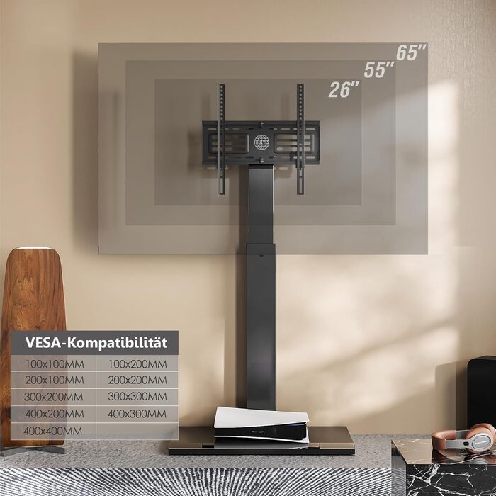 Підставка для телевізора FITUEYES на підлозі, поворотна, регульована по висоті, для телевізорів 32-75 дюймів, до 40 кг, VESA 400x600