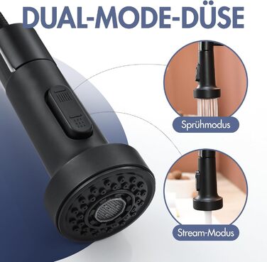 Сучасний кухонний змішувач з висувною лійкою AIMADI 360° з нержавіючої сталі, чорний/рожеве золото, для кухні