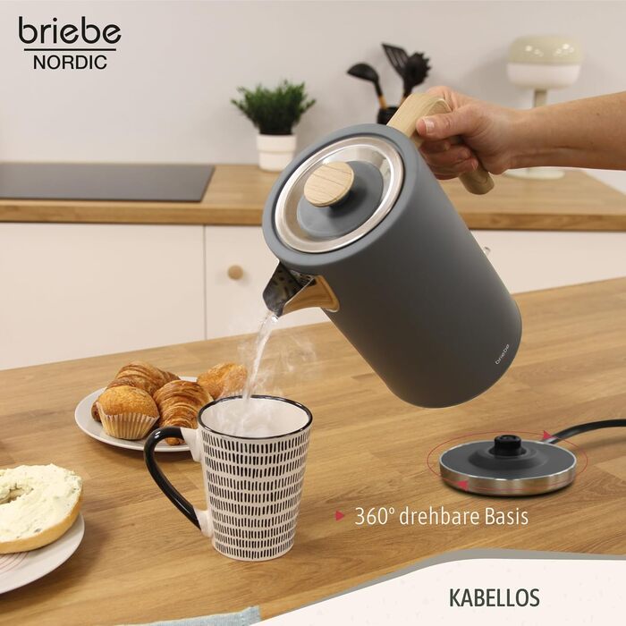 Тостер Briebe Nordic Set з водоваркою 1.7л, 2 відділення, 6 режимів підсмажування, сірий, BPA-free