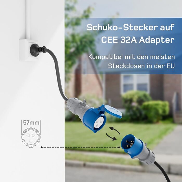 Зарядний пристрій для електромобіля dé Mobile Wallbox 7.4 кВт з Wi-Fi, кабель Type 2 6м (1 фаза, 6-32A) + CEE адаптер 7кВт, 15м