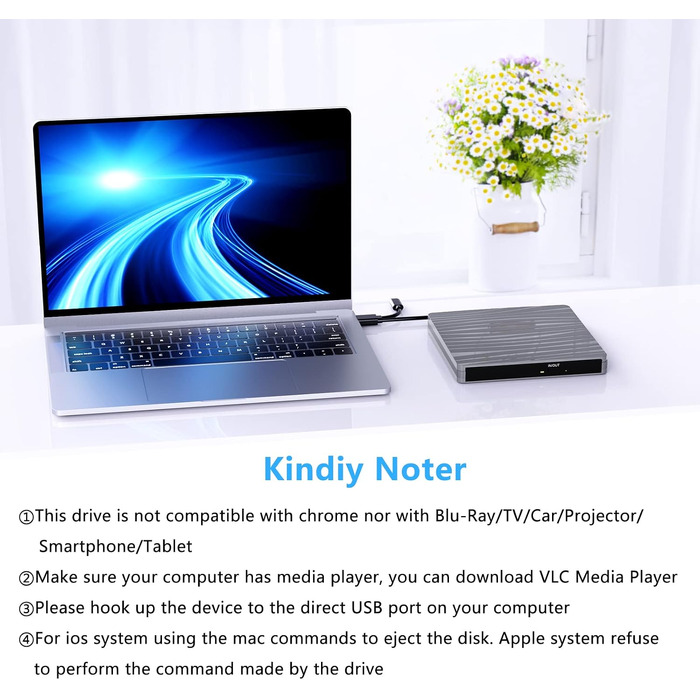 Зовнішній DVD-привід USB 3.0 та Type-C, портативний CD/DVD+/-RW записувач для ноутбука, ПК, MacBook, Windows, MacOS, Linux (Сірий)