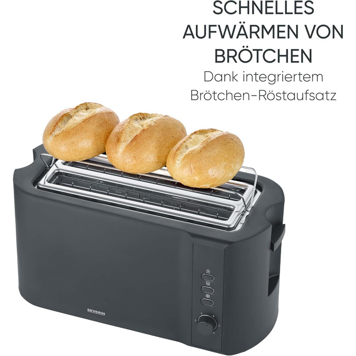 Тостер SEVERIN AT 2591 DESIGN: 4 слоти, підставка для бургерів, 1400 Вт, чорний матовий