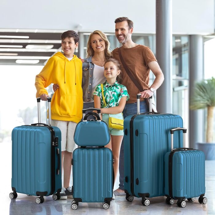 Набір валіз LALAHO 5 шт. з косметичкою, з ABS пластику, для подорожей, багаж з косметичкою та ручною поклажею, Бордовий (смужки)