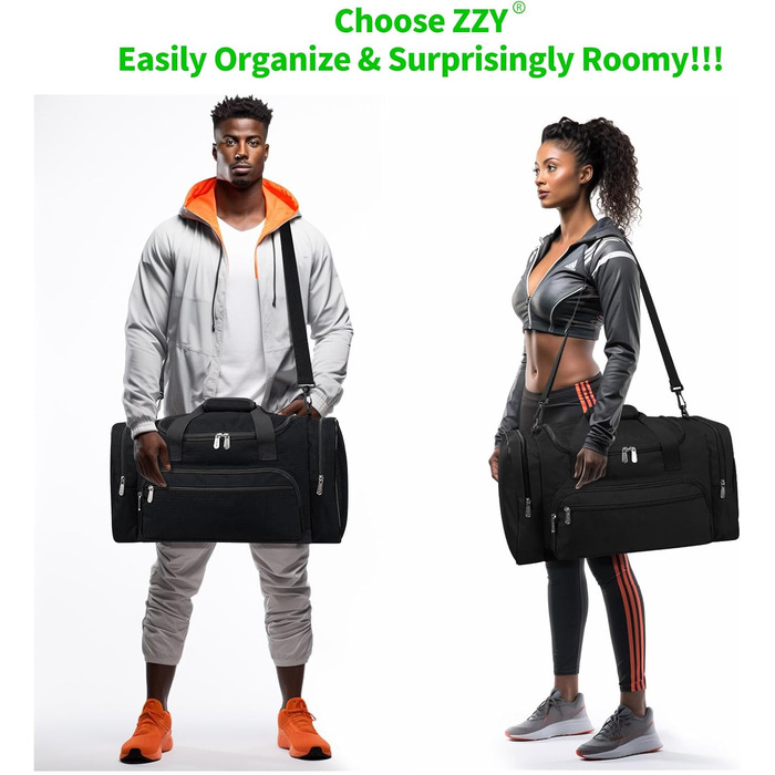 Sports Bag, Travel Bag, Fitness Bag with Shoulder Strap, Weekend Bag for Women and Men (Black, 40L)