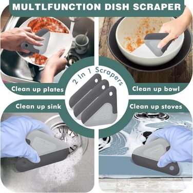 Scraper, 2-in-1 Pot and Pan Dish Scraper, Nylon and Silicone, Kitchen Scraper Tools for Cast Iron Pans, Cookware, Dishes, Pans and Pots, Heat Resistant, 3-Piece Set