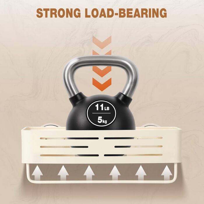 Сучасна душова полиця Lekesky, стійка до іржі, 2 шт, Gunmetal Grey, алюміній, на присосках, без свердління, з 12 гачками (кремовий - з тримачем для рушників, прямокутна)